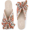 Floral Printed Peep Toe Slip on Pearl Flat Slides Mules for Women