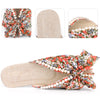Floral Printed Peep Toe Slip on Pearl Flat Slides Mules for Women