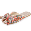 Floral Printed Peep Toe Slip on Pearl Flat Slides Mules for Women
