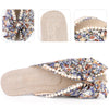 Floral Printed Peep Toe Slip on Pearl Flat Slides Mules for Women