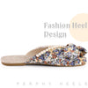 Floral Printed Peep Toe Slip on Pearl Flat Slides Mules for Women