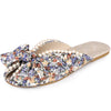 Floral Printed Peep Toe Slip on Pearl Flat Slides Mules for Women