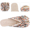 Floral Printed Peep Toe Slip on Pearl Flat Slides Mules for Women
