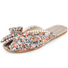 Floral Printed Peep Toe Slip on Pearl Flat Slides Mules for Women