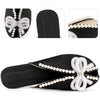 Floral Printed Peep Toe Slip on Pearl Flat Slides Mules for Women