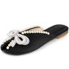 Floral Printed Peep Toe Slip on Pearl Flat Slides Mules for Women