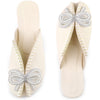 Floral Printed Peep Toe Slip on Pearl Flat Slides Mules for Women