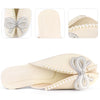 Floral Printed Peep Toe Slip on Pearl Flat Slides Mules for Women