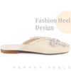 Floral Printed Peep Toe Slip on Pearl Flat Slides Mules for Women