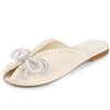 Floral Printed Peep Toe Slip on Pearl Flat Slides Mules for Women