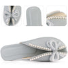 Floral Printed Peep Toe Slip on Pearl Flat Slides Mules for Women