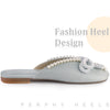 Floral Printed Peep Toe Slip on Pearl Flat Slides Mules for Women