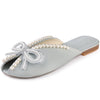 Floral Printed Peep Toe Slip on Pearl Flat Slides Mules for Women