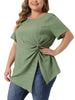 Plus Size Tops for Women Asymmetrical Hem Round Neck Short Sleeve Twist Knot T Shirt Top