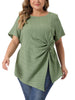 Plus Size Tops for Women Asymmetrical Hem Round Neck Short Sleeve Twist Knot T Shirt Top