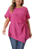 Plus Size Tops for Women Asymmetrical Hem Round Neck Short Sleeve Twist Knot T Shirt Top