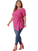 Plus Size Tops for Women Asymmetrical Hem Round Neck Short Sleeve Twist Knot T Shirt Top