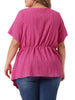 Plus Size Tops for Women Asymmetrical Hem Round Neck Short Sleeve Twist Knot T Shirt Top