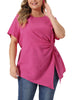 Plus Size Tops for Women Asymmetrical Hem Round Neck Short Sleeve Twist Knot T Shirt Top