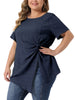 Plus Size Tops for Women Asymmetrical Hem Round Neck Short Sleeve Twist Knot T Shirt Top