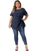 Plus Size Tops for Women Asymmetrical Hem Round Neck Short Sleeve Twist Knot T Shirt Top