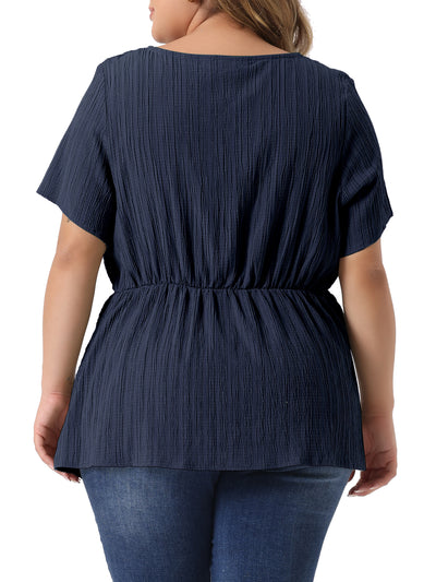 Plus Size Tops for Women Asymmetrical Hem Round Neck Short Sleeve Twist Knot T Shirt Top