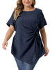 Plus Size Tops for Women Asymmetrical Hem Round Neck Short Sleeve Twist Knot T Shirt Top
