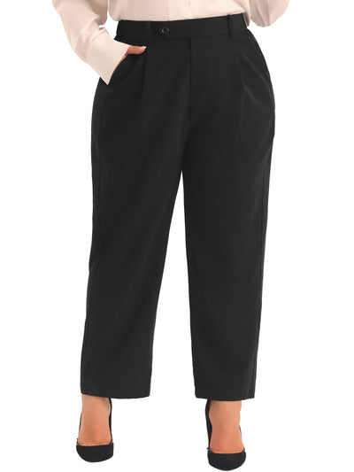 Plus Size High Elastic Waisted Business Work Trousers Long Straight Suit Pants with Pocket
