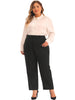 Plus Size High Elastic Waisted Business Work Trousers Long Straight Suit Pants with Pocket