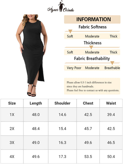 Plus Size Bodycon Dress for Women Elegant Knit Slit Tank Midi Ruched Sleeveless Summer Dresses