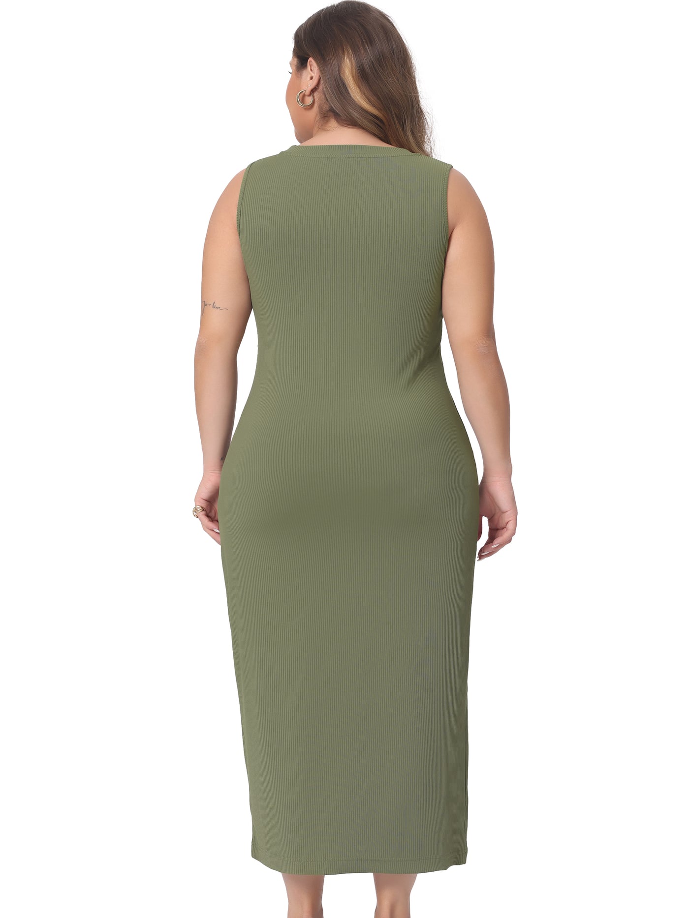 Bublédon Plus Size Bodycon Dress for Women Elegant Knit Slit Tank Midi Ruched Sleeveless Summer Dresses