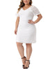 Plus Size Elegant V Neck Short Sleeves Cocktail Wedding Guest Bodycon Lace Pencil Dress