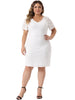 Plus Size Elegant V Neck Short Sleeves Cocktail Wedding Guest Bodycon Lace Pencil Dress