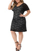 Plus Size Elegant V Neck Short Sleeves Cocktail Wedding Guest Bodycon Lace Pencil Dress