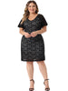 Plus Size Elegant V Neck Short Sleeves Cocktail Wedding Guest Bodycon Lace Pencil Dress