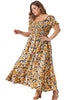 Plus Size Short Sleeve Square Neck Maxi Floral Dress