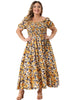 Plus Size Short Sleeve Square Neck Maxi Floral Dress
