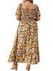 Plus Size Short Sleeve Square Neck Maxi Floral Dress