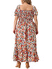 Plus Size Short Sleeve Square Neck Maxi Floral Dress
