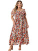 Plus Size Short Sleeve Square Neck Maxi Floral Dress