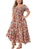 Plus Size Short Sleeve Square Neck Maxi Floral Dress
