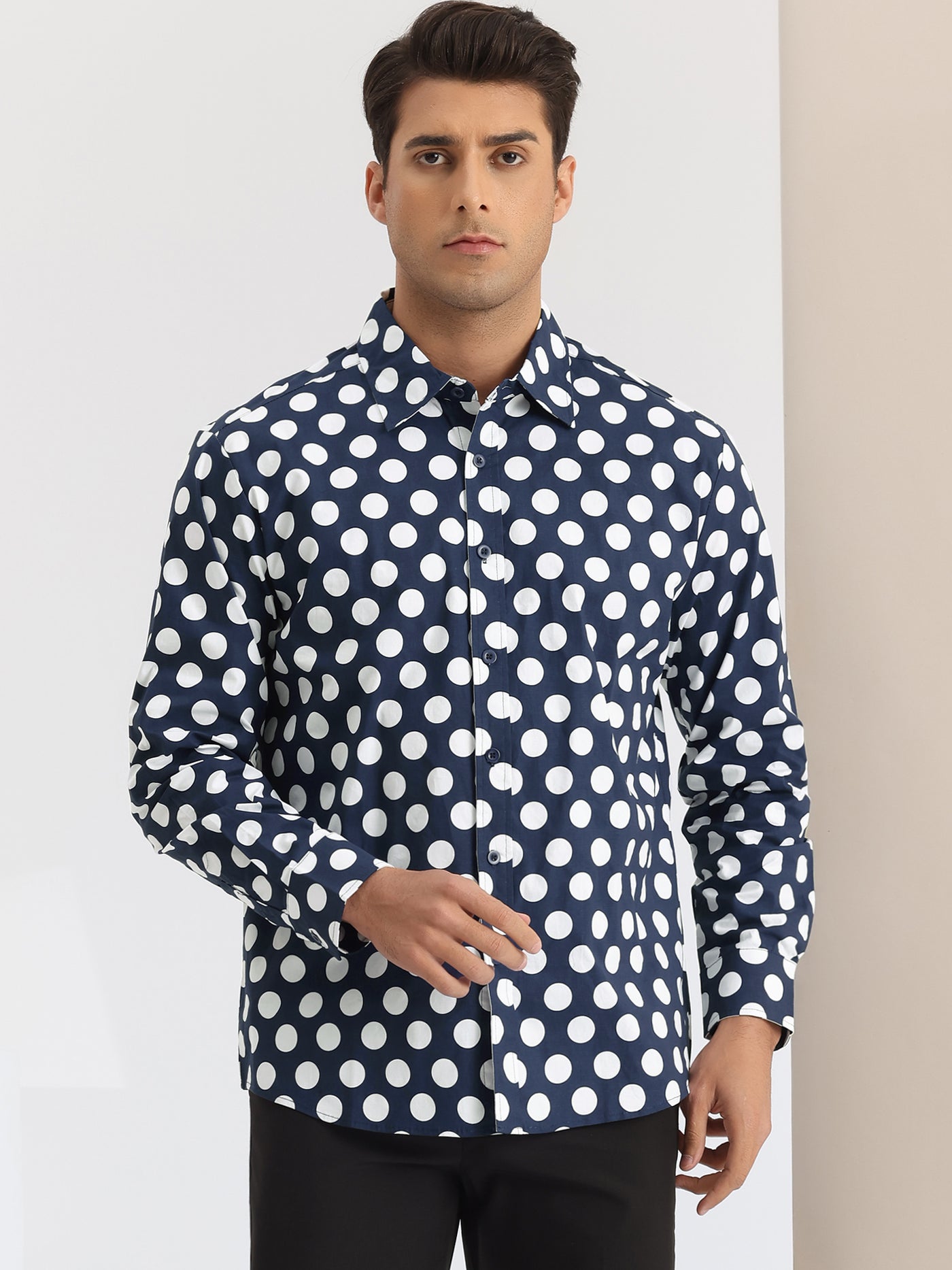 Bublédon Polka Dots Formal Shirts for Men's Point Collar Long Sleeves Dress Shirt