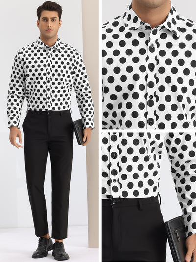 Polka Dots Formal Shirts for Men's Point Collar Long Sleeves Dress Shirt
