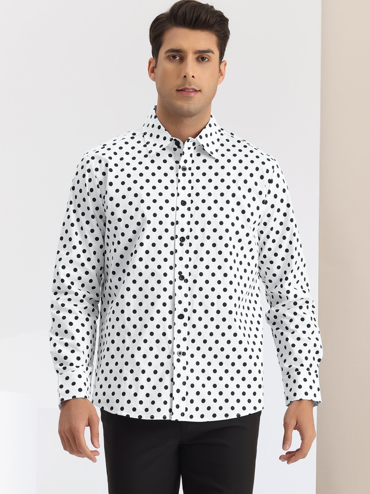 Bublédon Polka Dots Pattern Shirt for Men's Long Sleeves Color Block Business Shirts