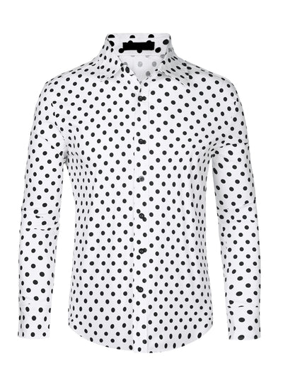 Polka Dots Pattern Shirt for Men's Long Sleeves Color Block Business Shirts
