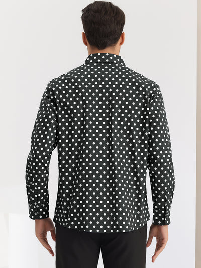 Polka Dots Pattern Shirt for Men's Long Sleeves Color Block Business Shirts