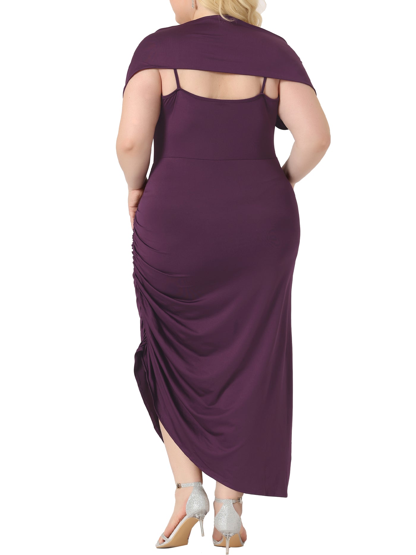 Bublédon Plus Size Bodycon Dress for Women Spaghetti Strap Cowl Neck Ruched Party Cami Dresses with Shawl