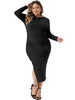 Plus Size Dress for Women Long Sleeve Crew Neck Side Slit Ruched Bodycon Dresses