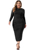 Plus Size Dress for Women Long Sleeve Crew Neck Side Slit Ruched Bodycon Dresses