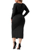 Plus Size Dress for Women Long Sleeve Crew Neck Side Slit Ruched Bodycon Dresses